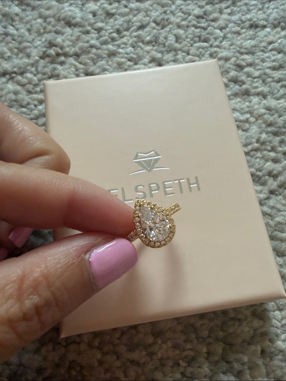 NWT S925 Sterling Silver Gold Color Teardrop Engagement Ring Elspeth